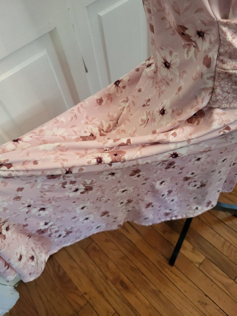 Perceptions Pale Pink Floral Dress Puff Sleeve XL Stretch Cottage Modest Wedding - Picture 7 of 11